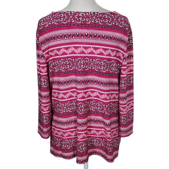 Croft & Barrow Pink Boatneck Blouse with 3/4 Sleeves Size Medium