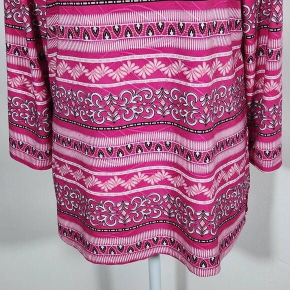 Croft & Barrow Pink Boatneck Blouse with 3/4 Sleeves Size Medium