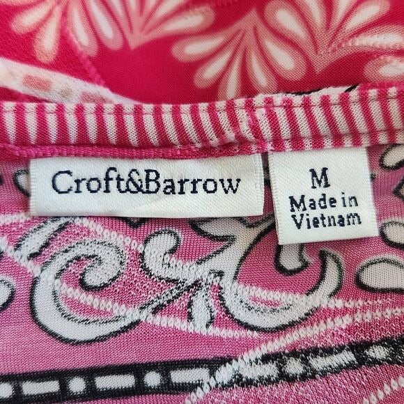 Croft & Barrow Pink Boatneck Blouse with 3/4 Sleeves Size Medium