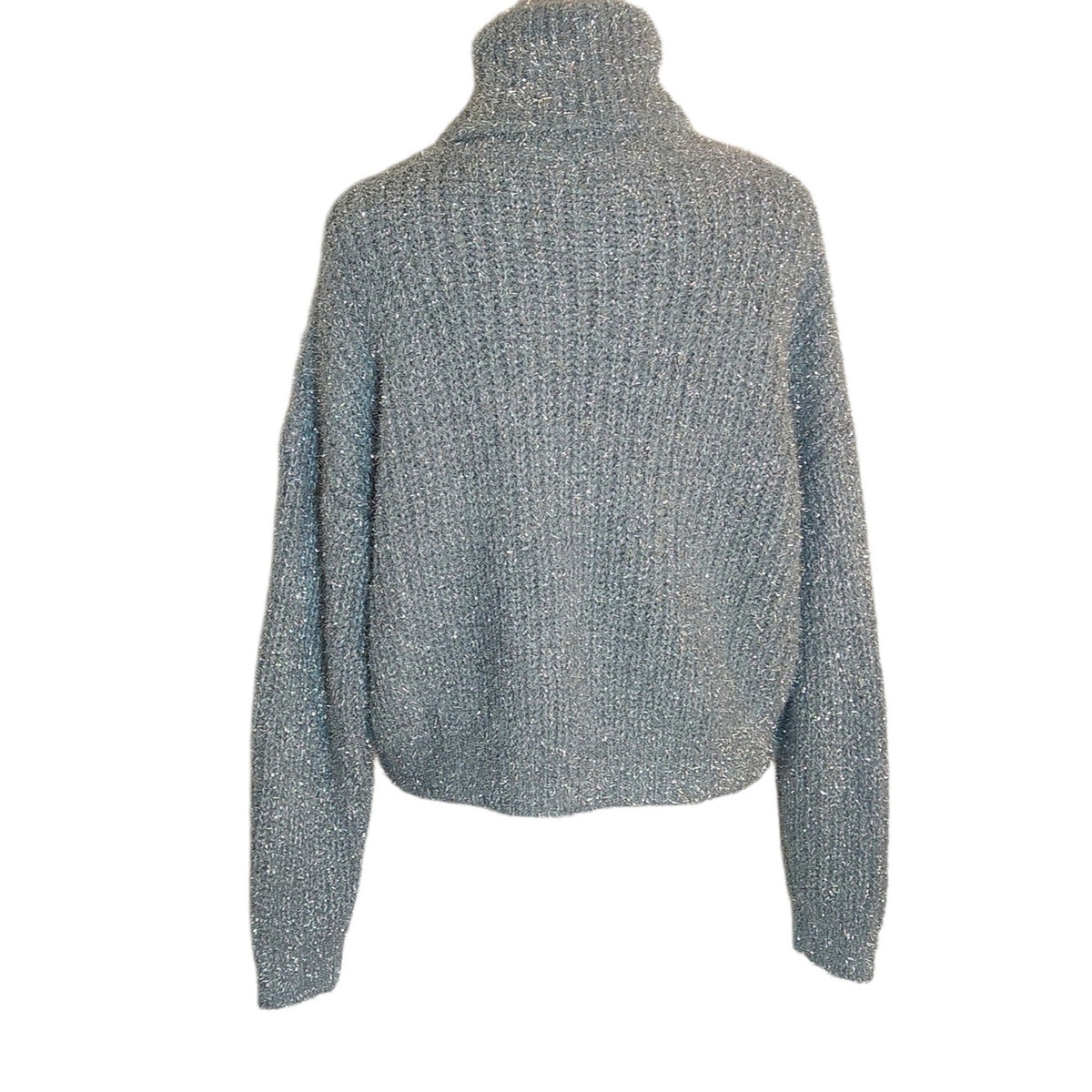 Emma + Asher Gray Metallic Silver Sparkly Cropped Turtleneck Sweater Size Medium
