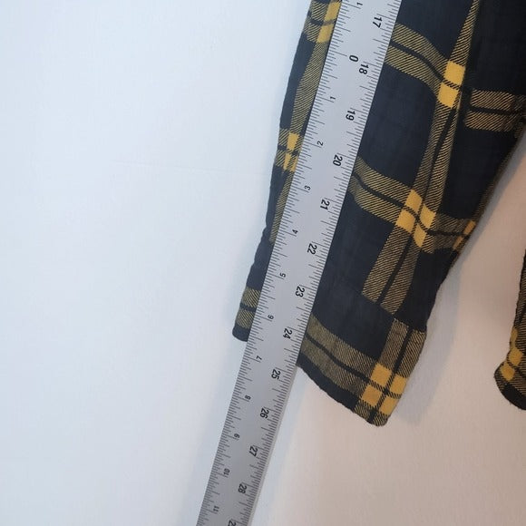 H&M Mens Yellow and Navy Plaid Flannel Long Sleeve Shirt Size Large