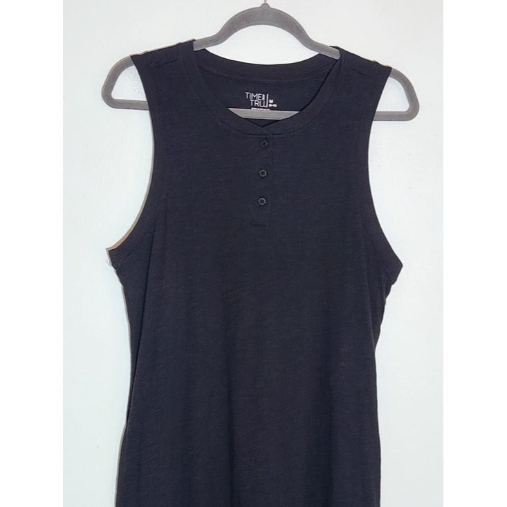 Time and Tru Black Sleeveless Henley Midi Tank Dress Size Medium NWT