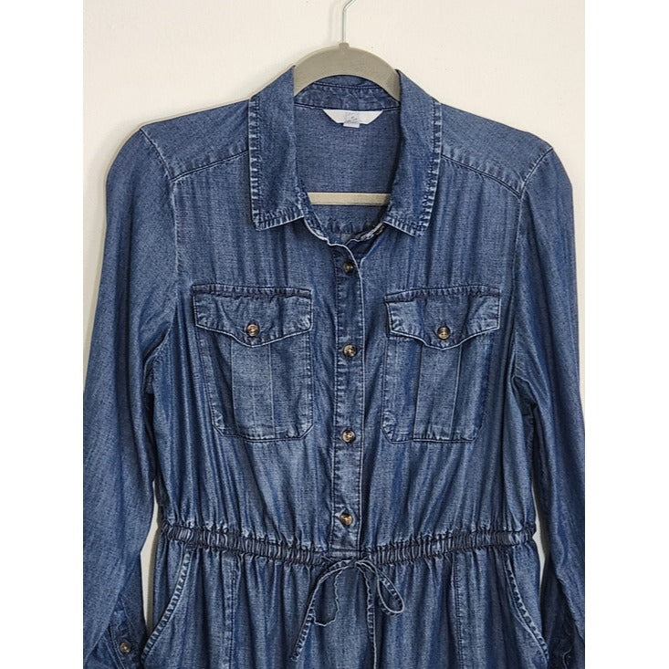 Time and Tru Dark Wash Chambray Mini Shirt Dress Size Medium