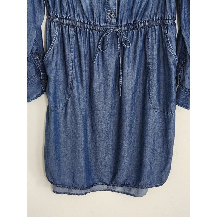 Time and Tru Dark Wash Chambray Mini Shirt Dress Size Medium
