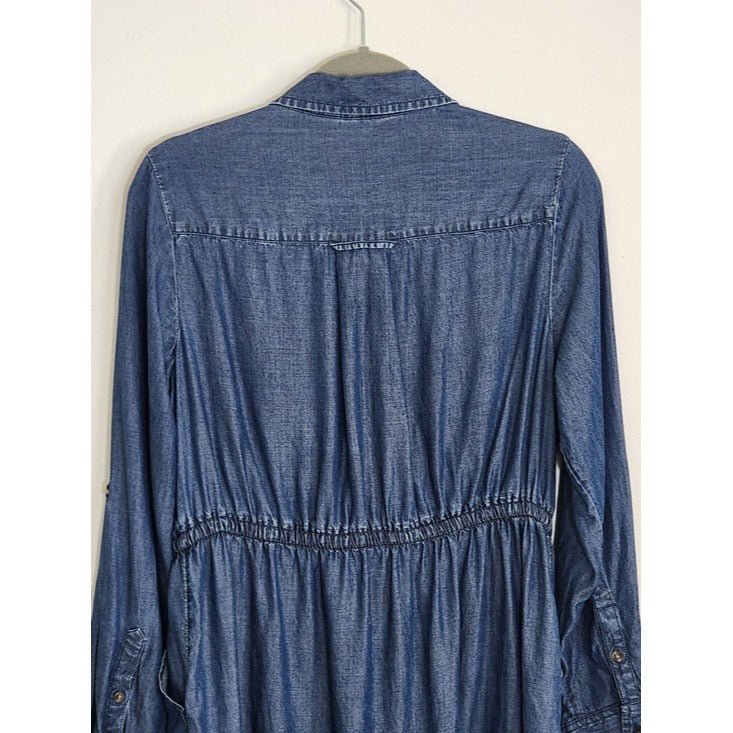 Time and Tru Dark Wash Chambray Mini Shirt Dress Size Medium