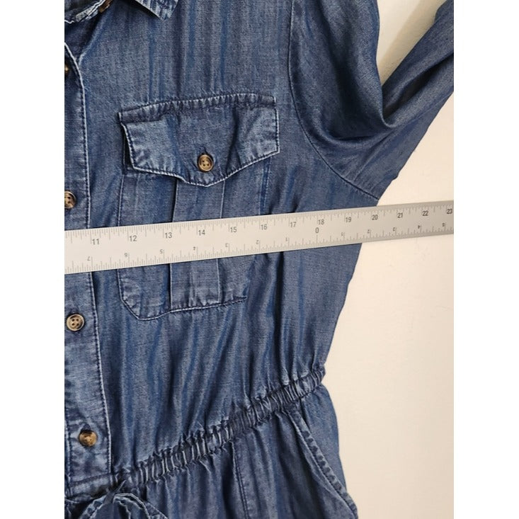 Time and Tru Dark Wash Chambray Mini Shirt Dress Size Medium