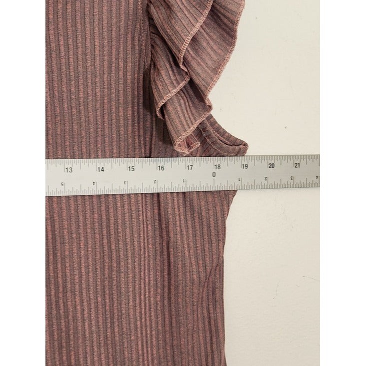 Jessica Simpson Pink and Gray Ribbed Ruffle Cap Sleeve Top Size Large