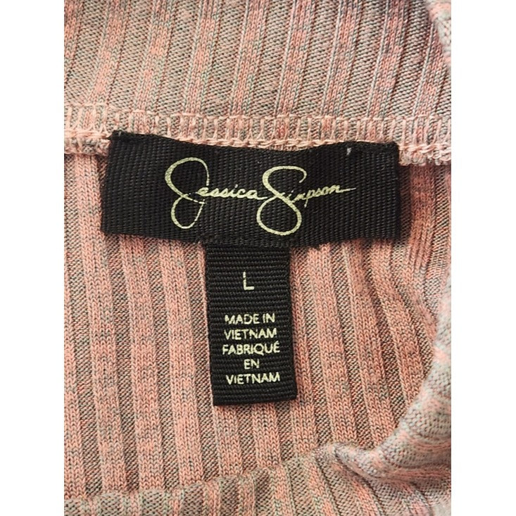 Jessica Simpson Pink and Gray Ribbed Ruffle Cap Sleeve Top Size Large