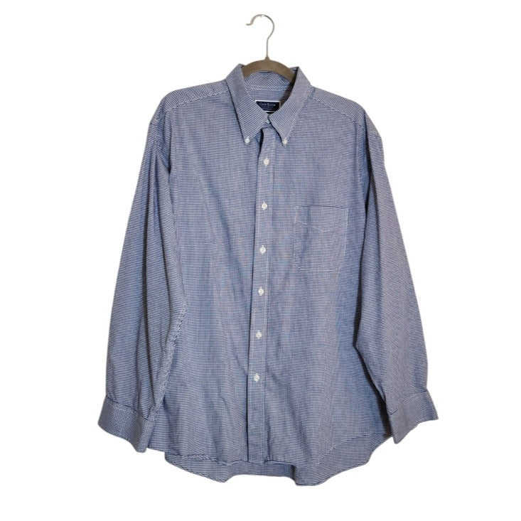 Club Room Navy and White Gingham Check Dress Shirt Size 17 34/35