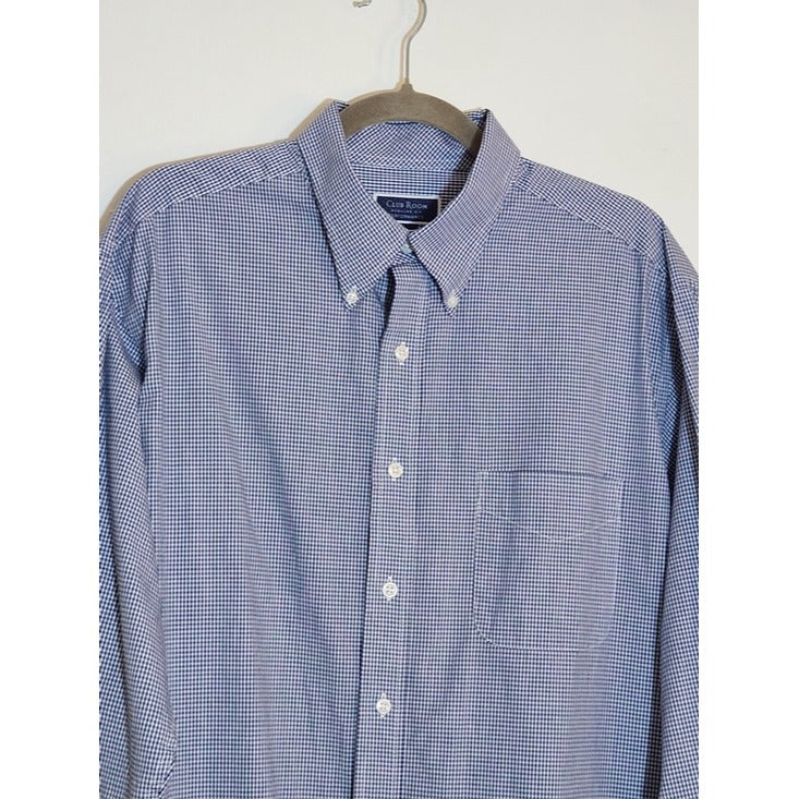 Club Room Navy and White Gingham Check Dress Shirt Size 17 34/35