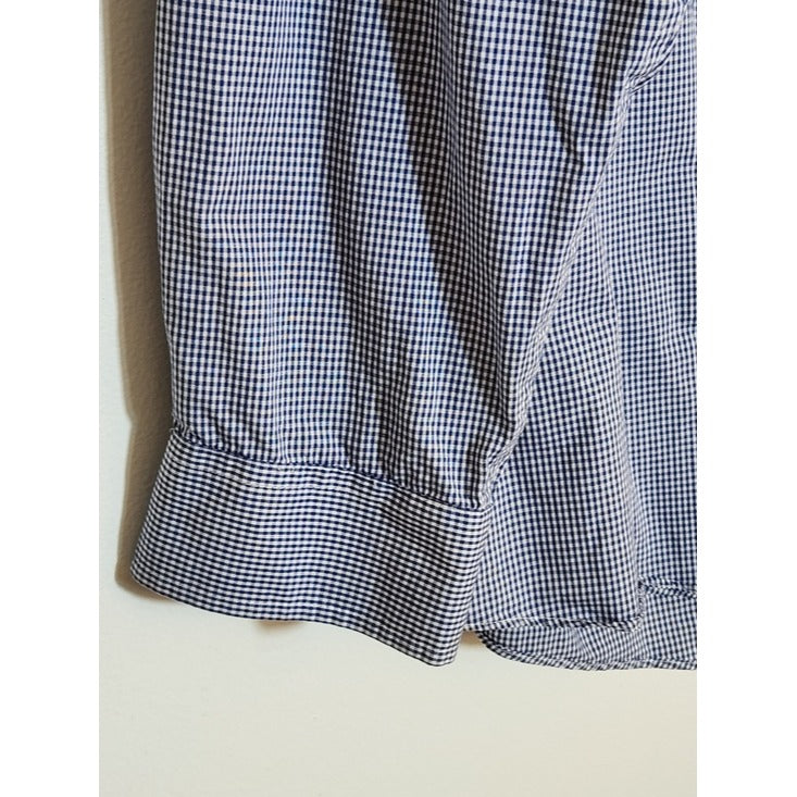 Club Room Navy and White Gingham Check Dress Shirt Size 17 34/35