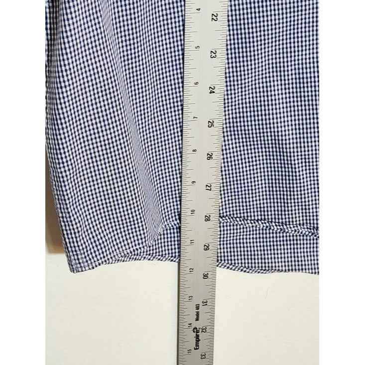 Club Room Navy and White Gingham Check Dress Shirt Size 17 34/35