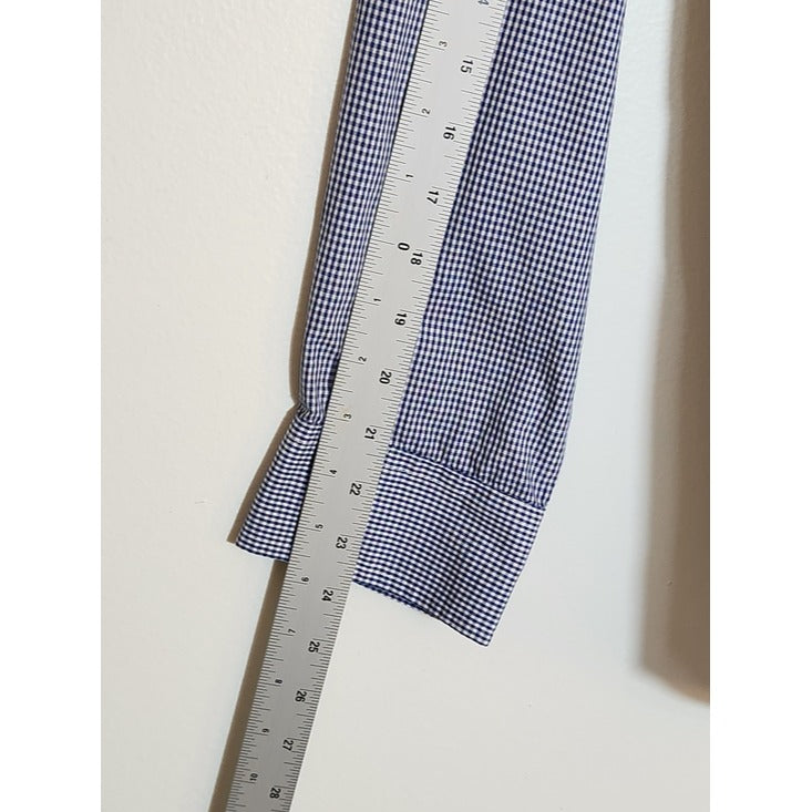 Club Room Navy and White Gingham Check Dress Shirt Size 17 34/35