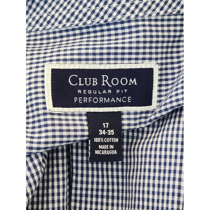 Club Room Navy and White Gingham Check Dress Shirt Size 17 34/35