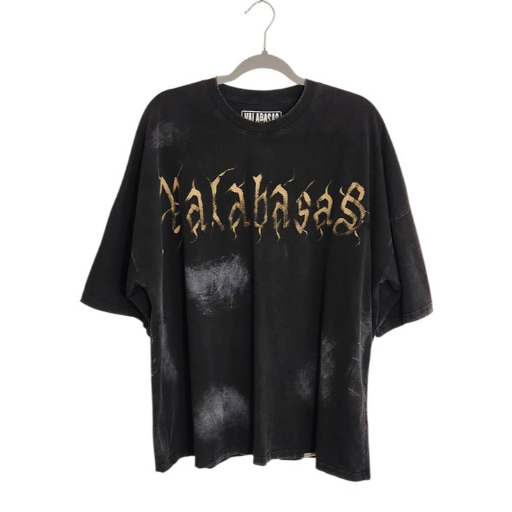 Valabasas Black Distressed Oversized T-Shirt Size Medium
