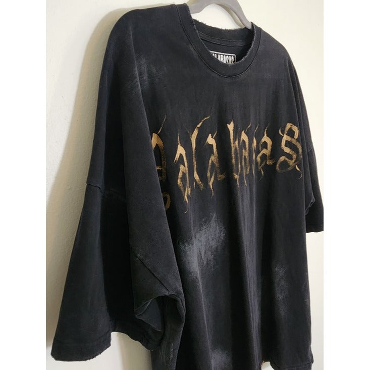 Valabasas Black Distressed Oversized T-Shirt Size Medium