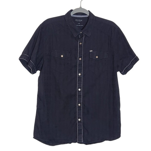 GUESS Men's Black Short Sleeve Shirt Size Large Snap-Front Black Shirt