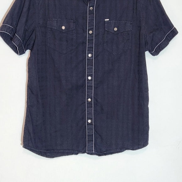 GUESS Men's Black Short Sleeve Shirt Size Large Snap-Front Black Shirt