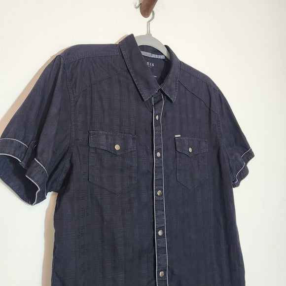 GUESS Men's Black Short Sleeve Shirt Size Large Snap-Front Black Shirt