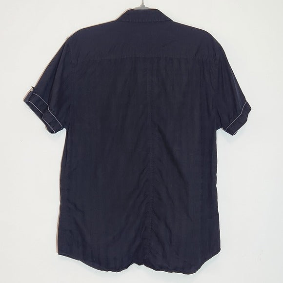 GUESS Men's Black Short Sleeve Shirt Size Large Snap-Front Black Shirt