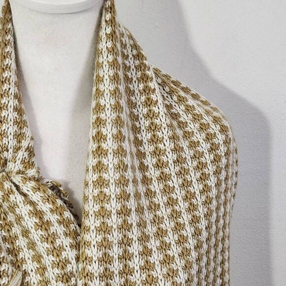 Coldwater Creek Brown and Cream Embellished Knit Scarf with Flower Accent
