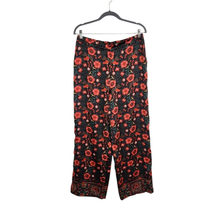 Philosophy Black and Red Floral Print Wide Leg Pants Size Large