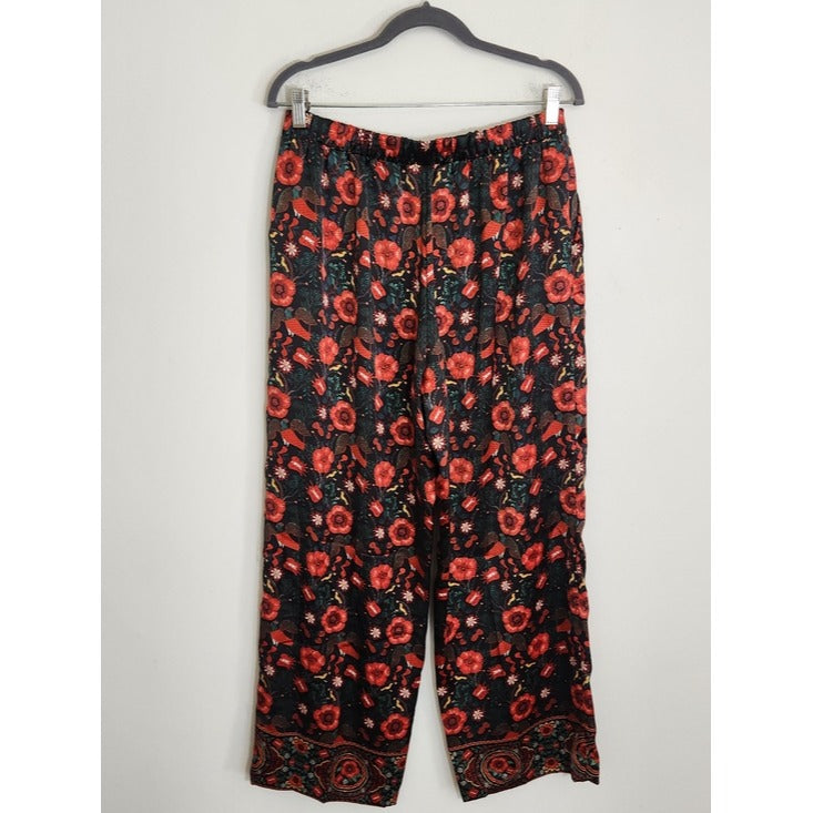 Philosophy Black and Red Floral Print Wide Leg Pants Size Large