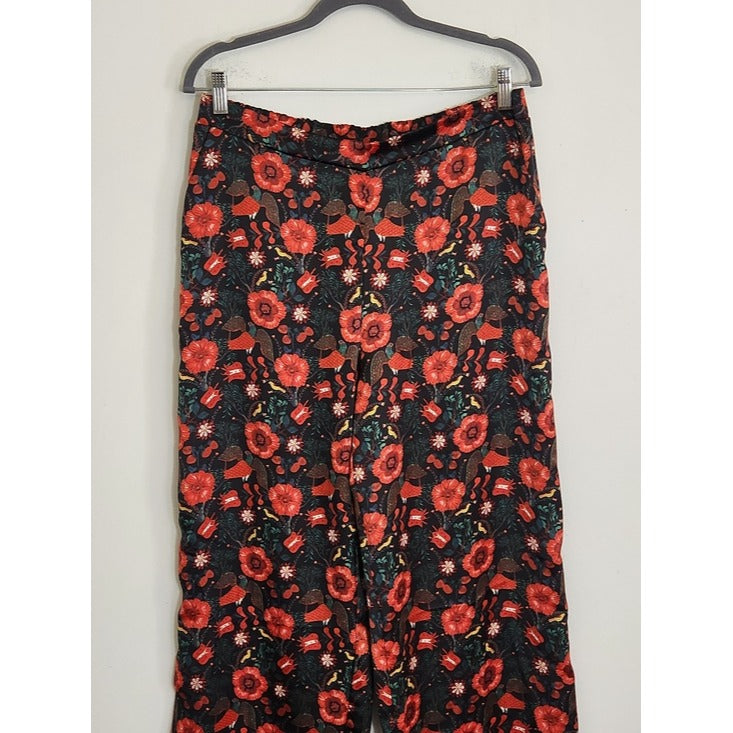 Philosophy Black and Red Floral Print Wide Leg Pants Size Large