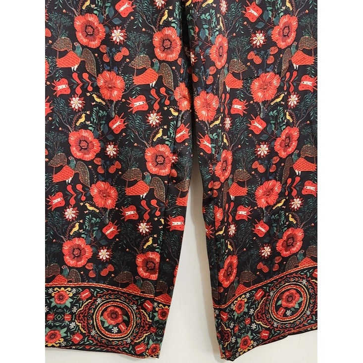 Philosophy Black and Red Floral Print Wide Leg Pants Size Large