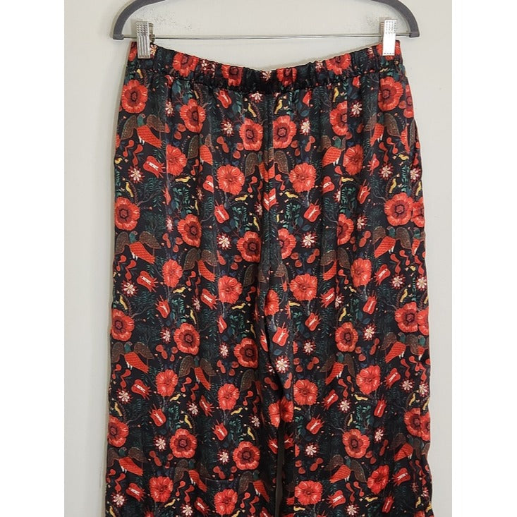 Philosophy Black and Red Floral Print Wide Leg Pants Size Large