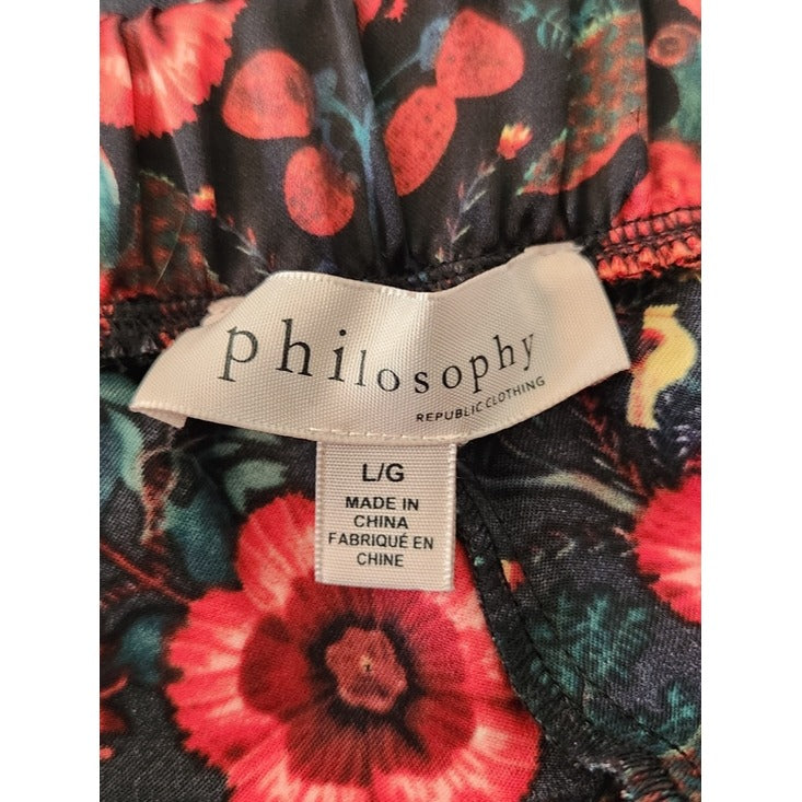 Philosophy Black and Red Floral Print Wide Leg Pants Size Large