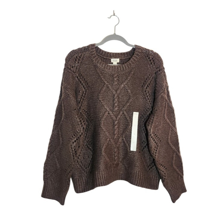 a.n.a Brown Cable Knit Fuzzy Sweater Size Large NWT