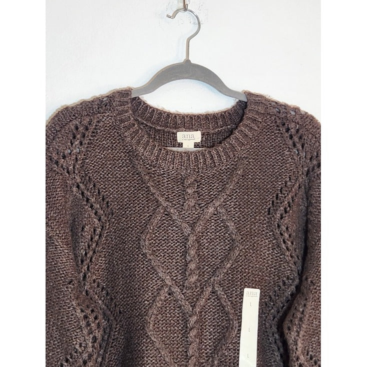 a.n.a Brown Cable Knit Fuzzy Sweater Size Large NWT