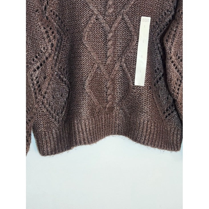 a.n.a Brown Cable Knit Fuzzy Sweater Size Large NWT