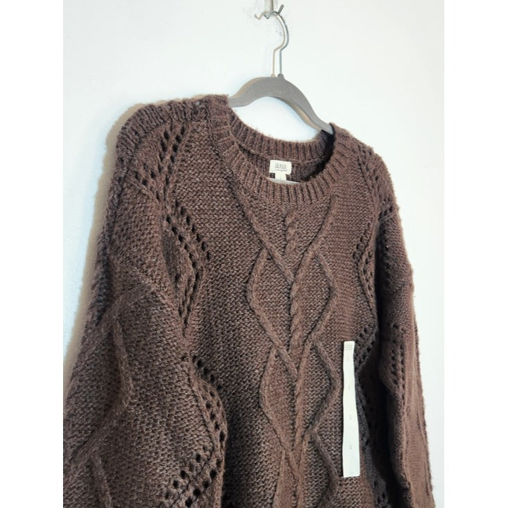 a.n.a Brown Cable Knit Fuzzy Sweater Size Large NWT