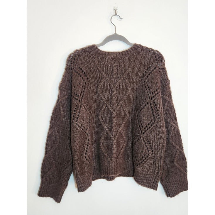 a.n.a Brown Cable Knit Fuzzy Sweater Size Large NWT