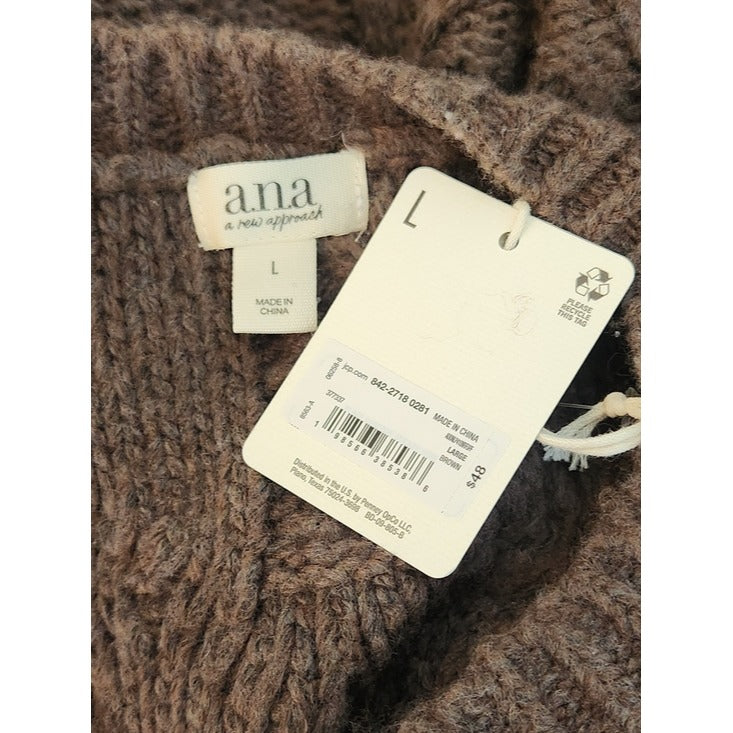 a.n.a Brown Cable Knit Fuzzy Sweater Size Large NWT