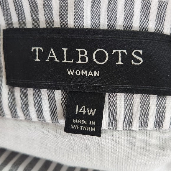 Talbots Black Embroidered Full Skirt Size 14W Black Striped Cotton Skirt