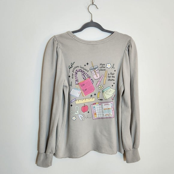 Teacher Graphic Sweatshirt Taupe “Can’t Talk Right Now Doing Teacher Stuff” Sz M