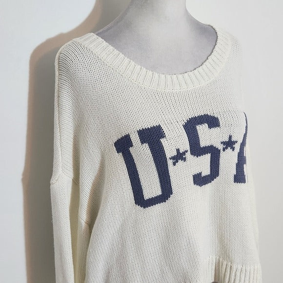 Grayson Threads USA Cream Knit Cropped Sweater Size Large Cream USA Sweater