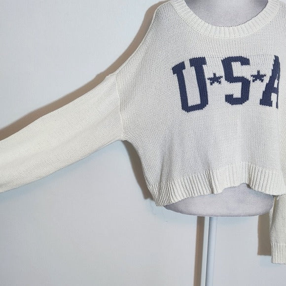 Grayson Threads USA Cream Knit Cropped Sweater Size Large Cream USA Sweater