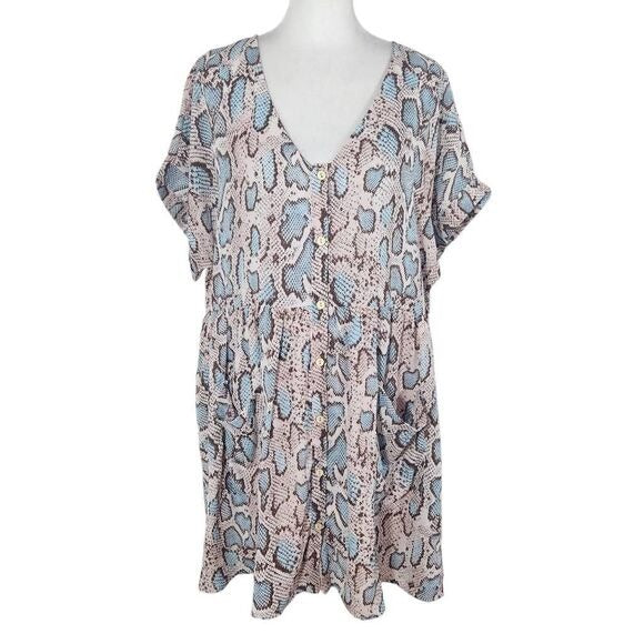 Altar'd State Oversized Pink and Blue Snakeskin Print Mini Dress Size Large