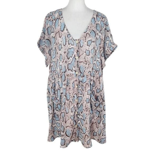 Altar'd State Oversized Pink and Blue Snakeskin Print Mini Dress Size Large