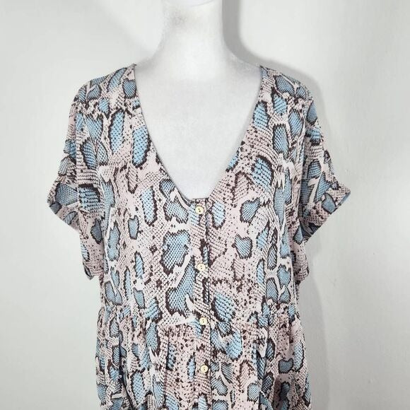 Altar'd State Oversized Pink and Blue Snakeskin Print Mini Dress Size Large