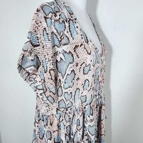 Altar'd State Oversized Pink and Blue Snakeskin Print Mini Dress Size Large