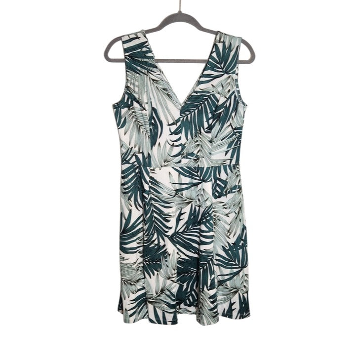 H&M Green and White Palm Print Sleeveless Mini Dress Size Large