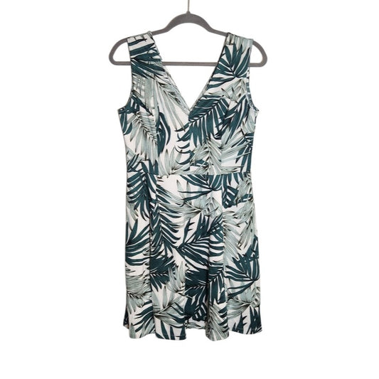 H&M Green and White Palm Print Sleeveless Mini Dress Size Large