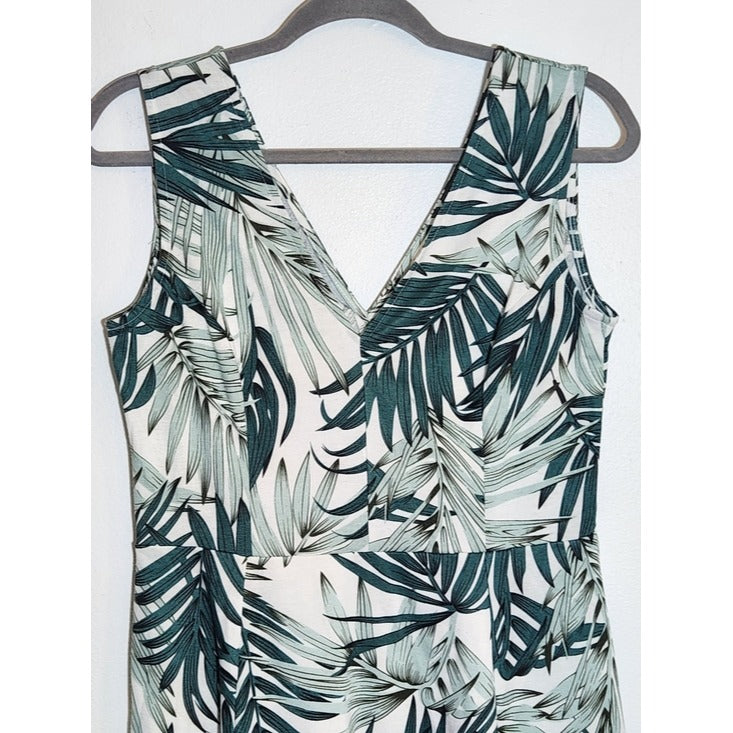 H&M Green and White Palm Print Sleeveless Mini Dress Size Large