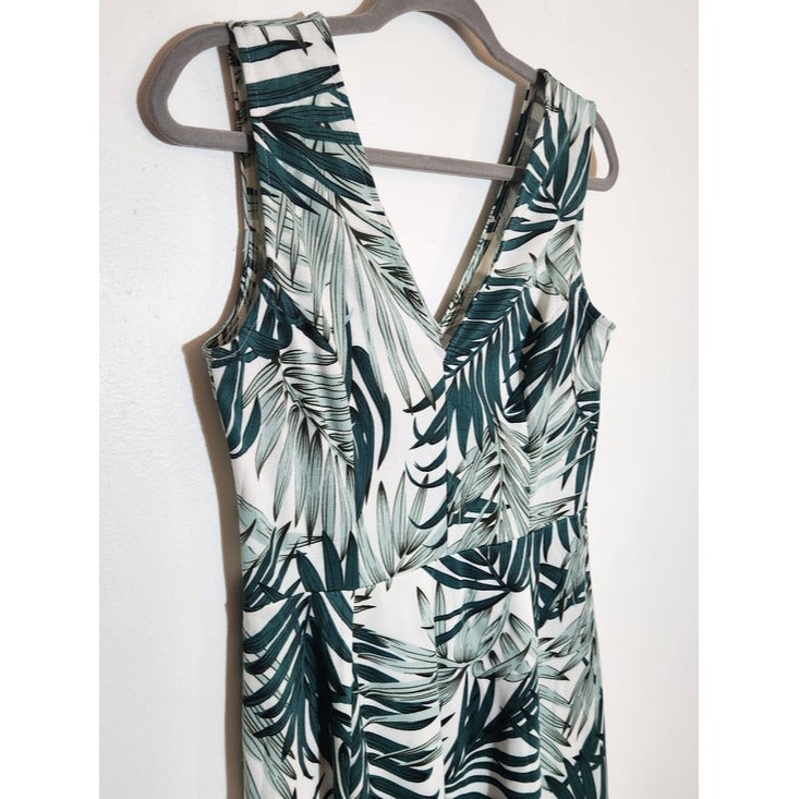 H&M Green and White Palm Print Sleeveless Mini Dress Size Large