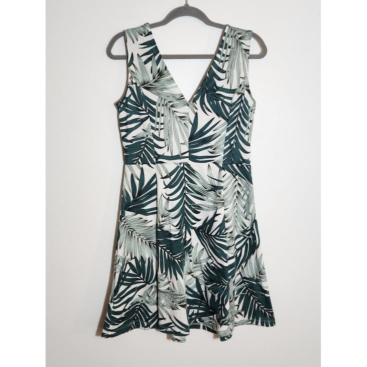 H&M Green and White Palm Print Sleeveless Mini Dress Size Large